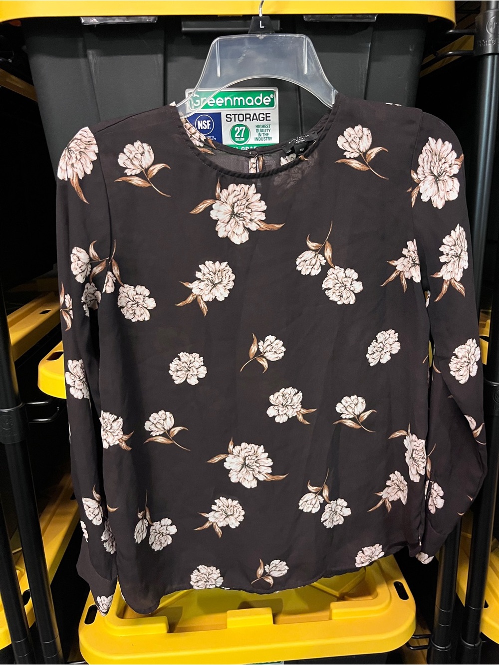 Ann Taylor Factory Brown Floral Long Sleeve Blouse with Flowers